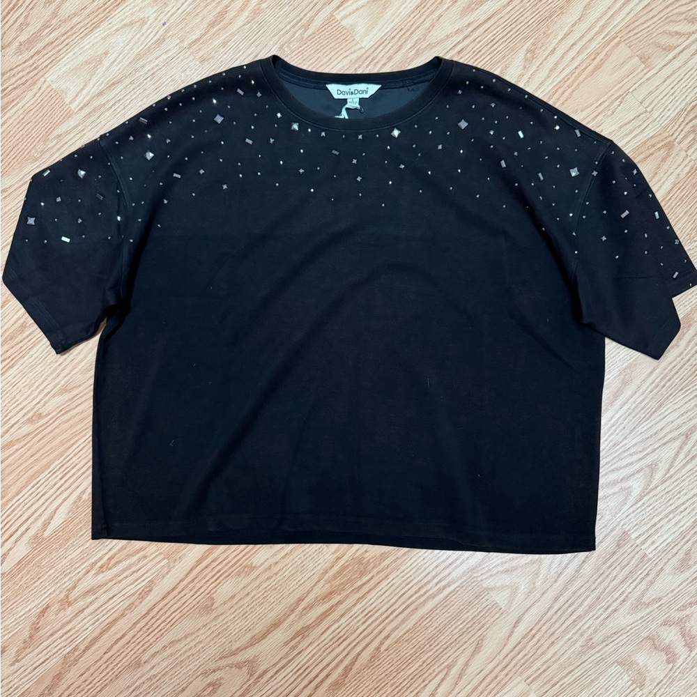 THREE BIRDS NEST Black Short Sleeve Top with Studded Detail - Picture 4 of 4